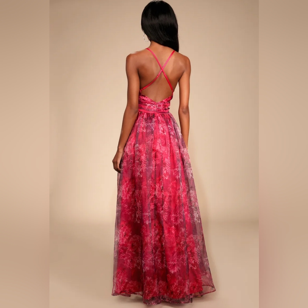 Lulu's Romance That Wows Magenta Floral Print Organza Maxi Dress - Picture 2 of 14